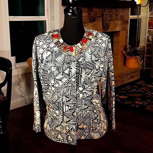 NWOT Ruby Rd Cream and Black Print Jacket - Picture 1 of 9